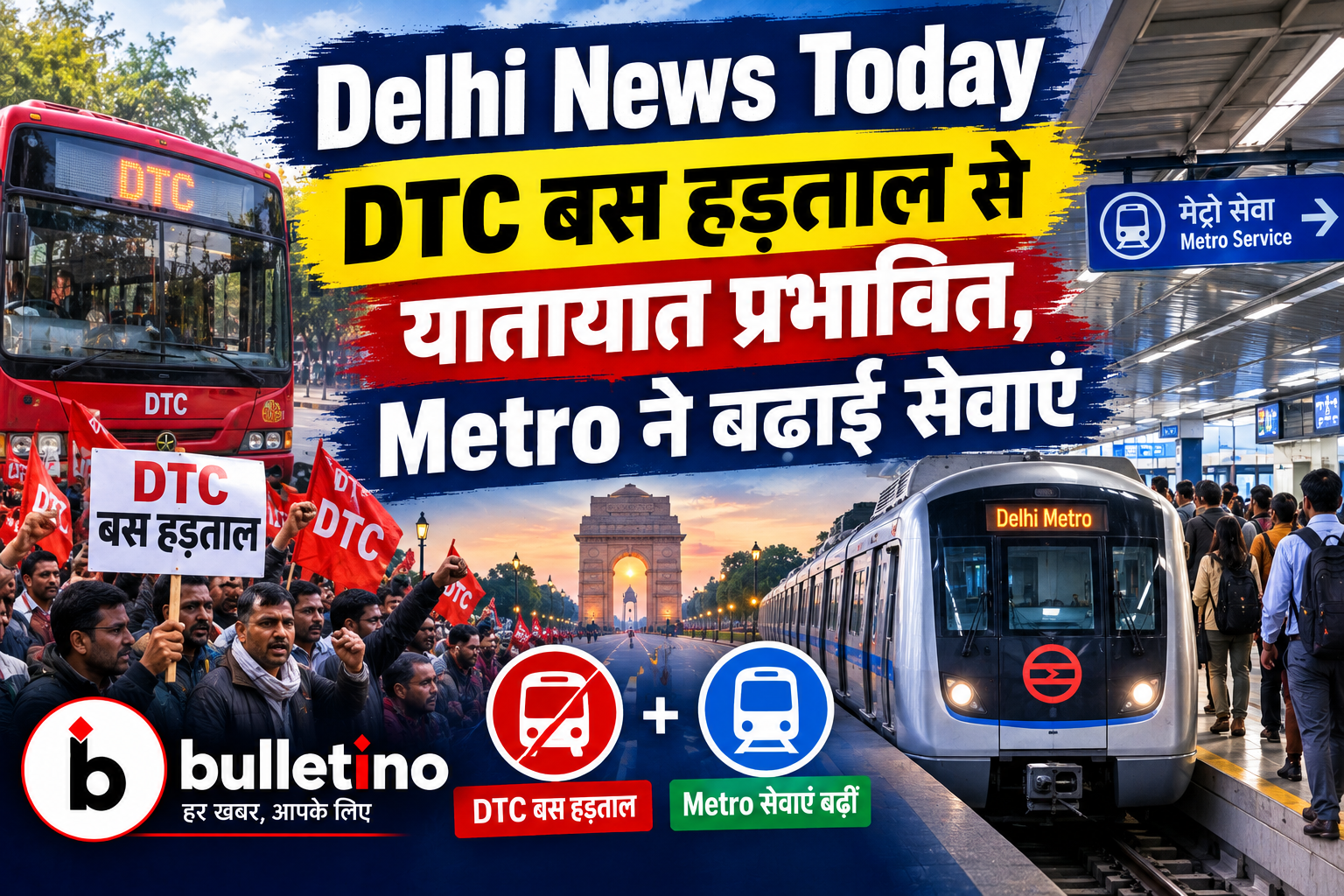 Delhi News Today DTC bus strike and Delhi Metro services