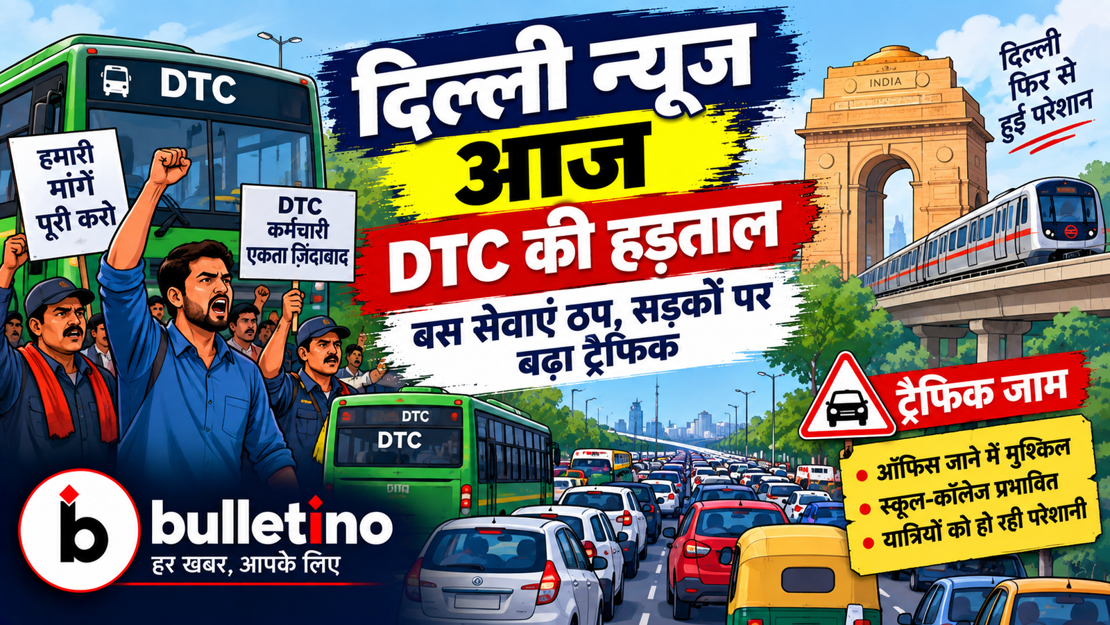 दिल्ली न्यूज़ DTC बस हड़ताल और ट्रैफिक का ताजा अपडेट