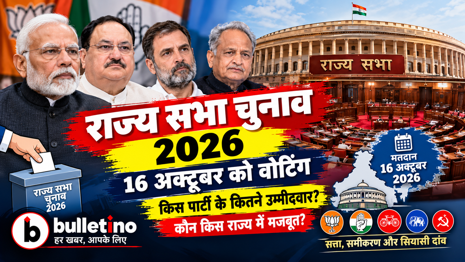 राज्यसभा चुनाव 2026 में 12 सीटों पर 16 अक्टूबर को मतदान