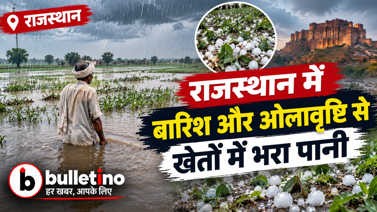 राजस्थान में बारिश और ओलावृष्टि से खेतों में भरा पानी