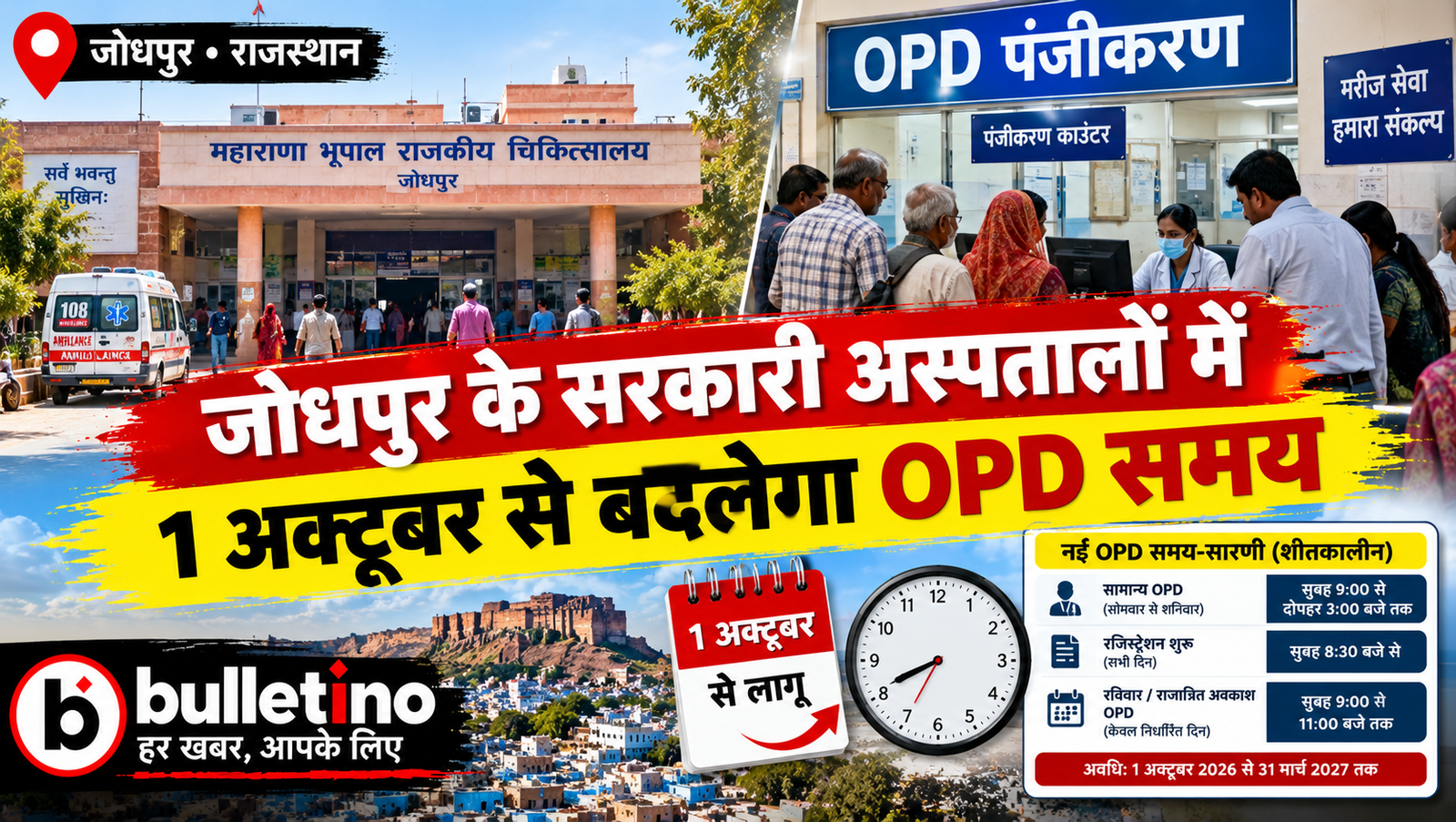 जोधपुर के सरकारी अस्पतालों में 1 अक्टूबर से बदलेगा OPD समय