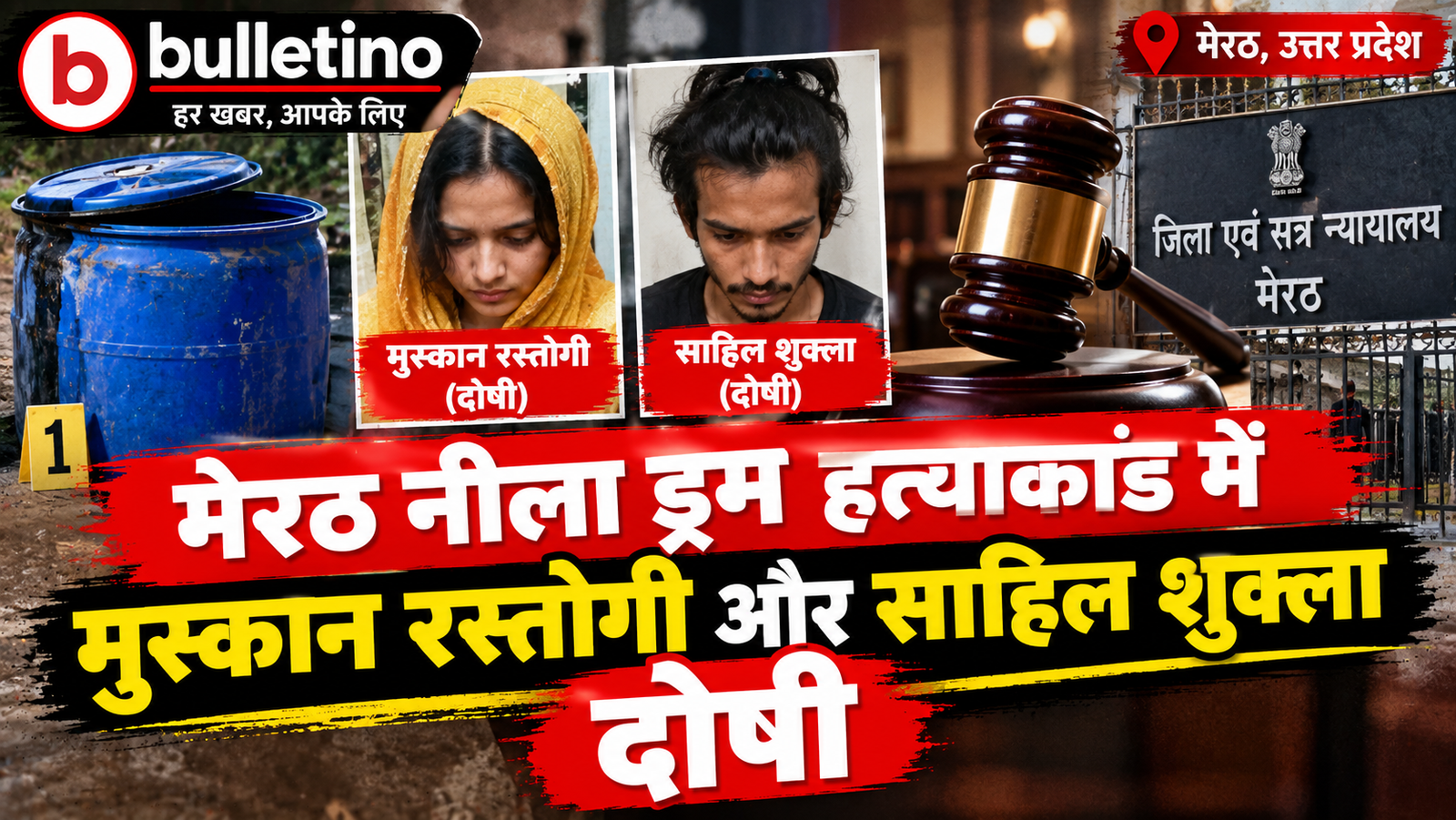 मेरठ नीला ड्रम हत्याकांड में मुस्कान रस्तोगी और साहिल शुक्ला दोषी