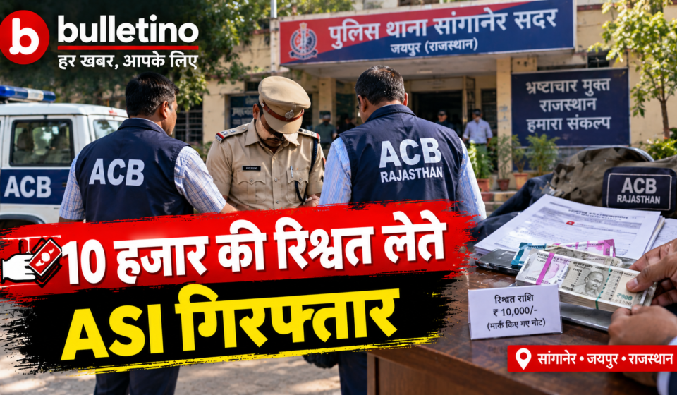 सांगानेर सदर थाने के ASI को 10 हजार रुपए रिश्वत लेते ACB ने पकड़ा